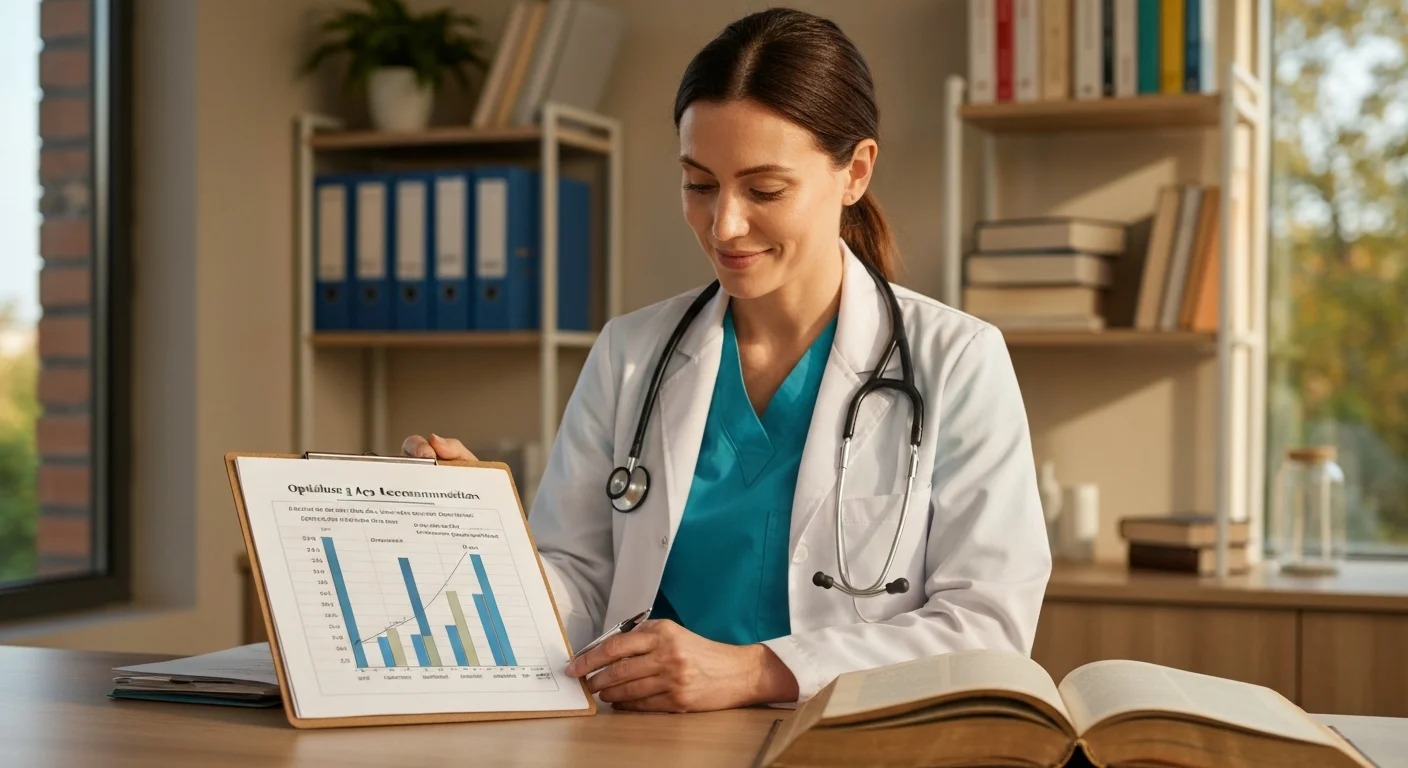 Veterinarian reviewing dog health records and breeding age recommendation chart