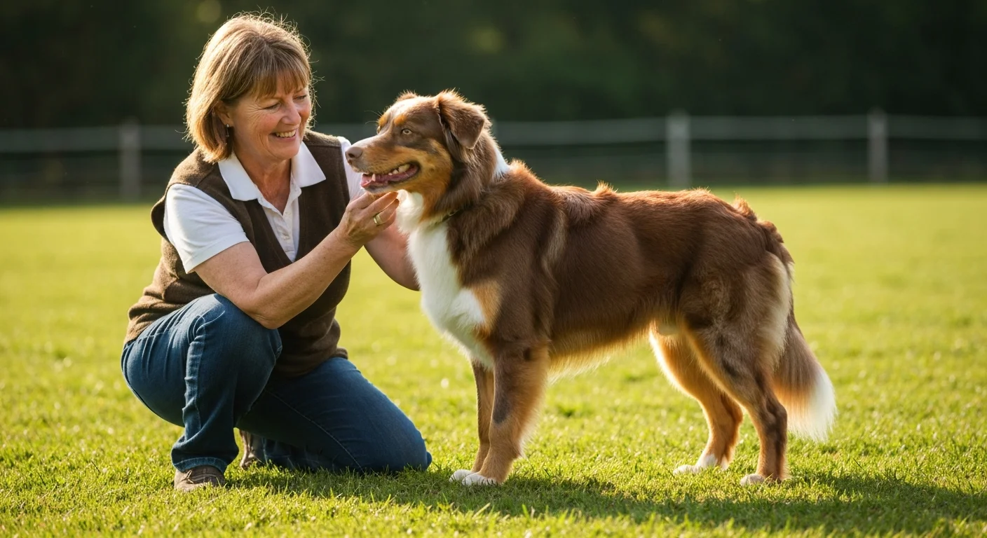 High quality non-merle Australian Shepherd stud dog being evaluated by experienced breeder